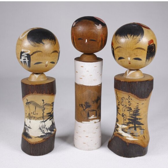 Vintage Japanese Kokeshi doll set of 3, Traditional wooden Dolls nursery decor - Picture 1 of 8